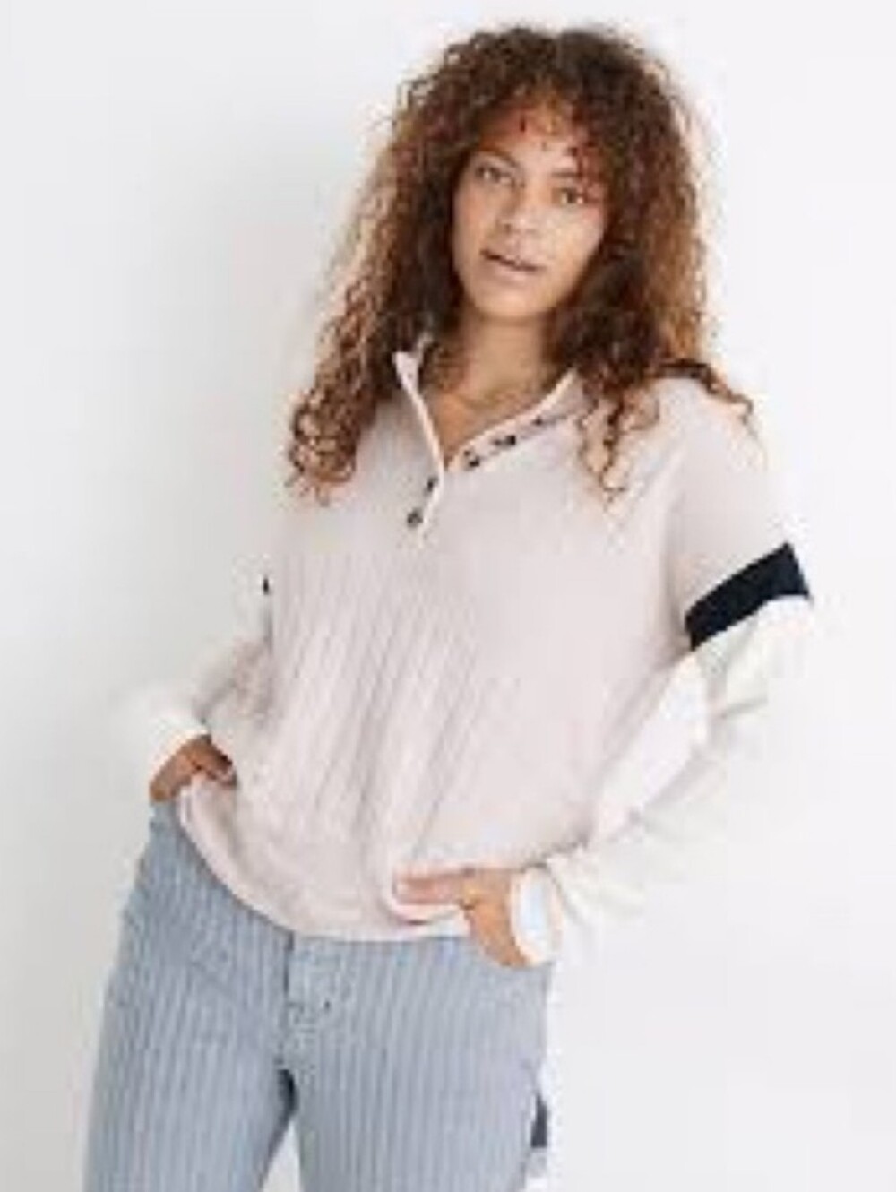 Madewell Bowden Henley Sweater Alpaca Merino Wool XS Small Stripe